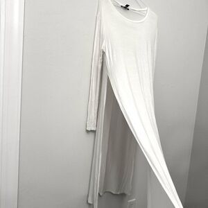 Forever 21 Long Sleeve Side Slit Rayon Blend Jersey Duster Top White Large